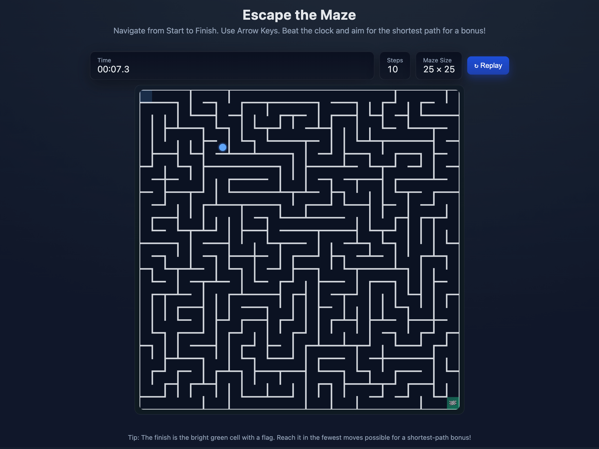Escape the Maze — randomly generated maze with timer