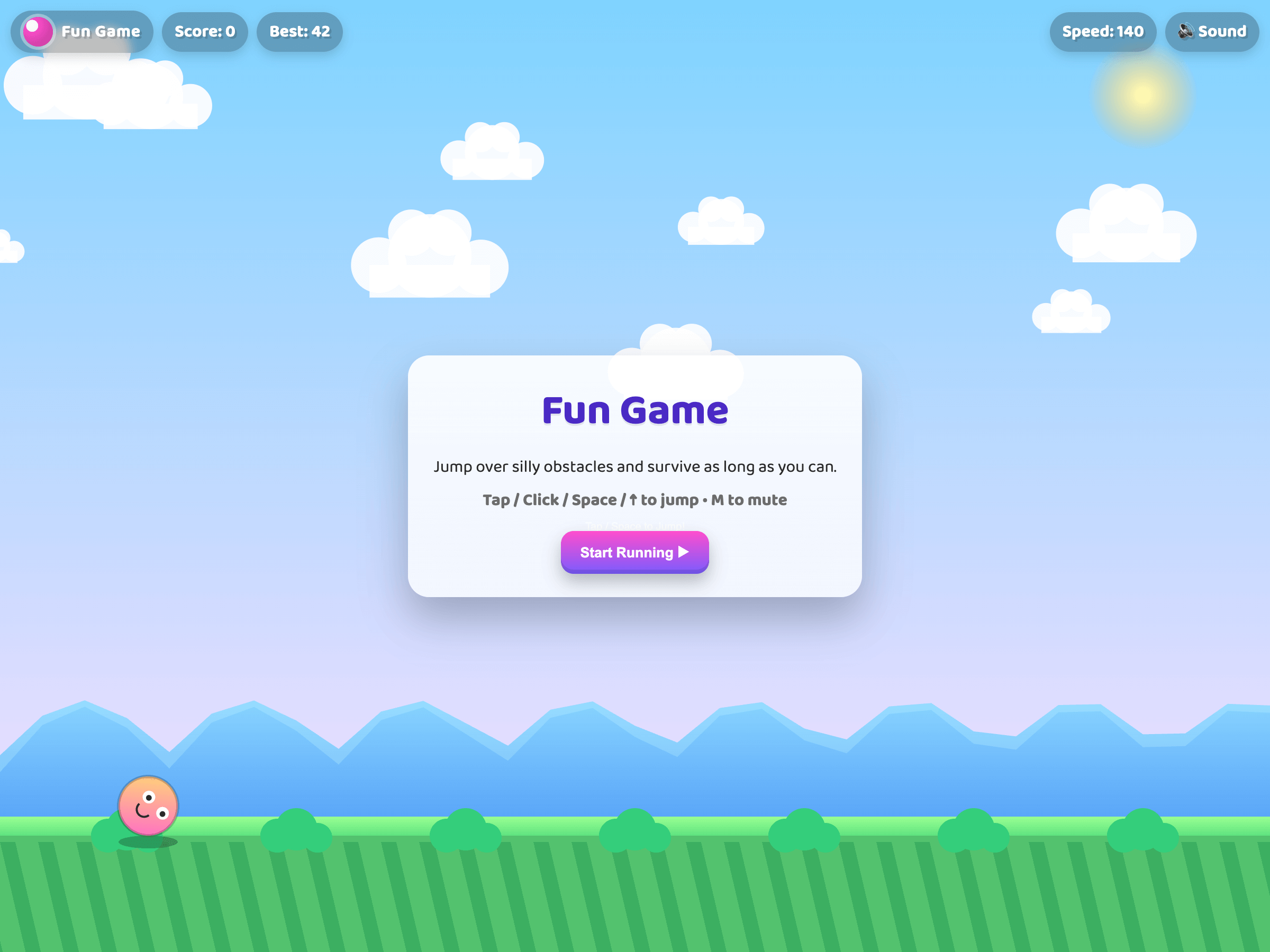 Fun Game — jump over obstacles, parallax scrolling
