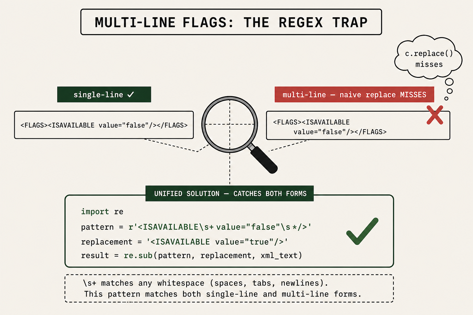 Multi-line FLAGS regex trap