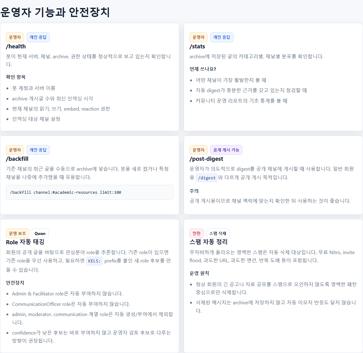 운영자 기능과 안전장치 화면 예시