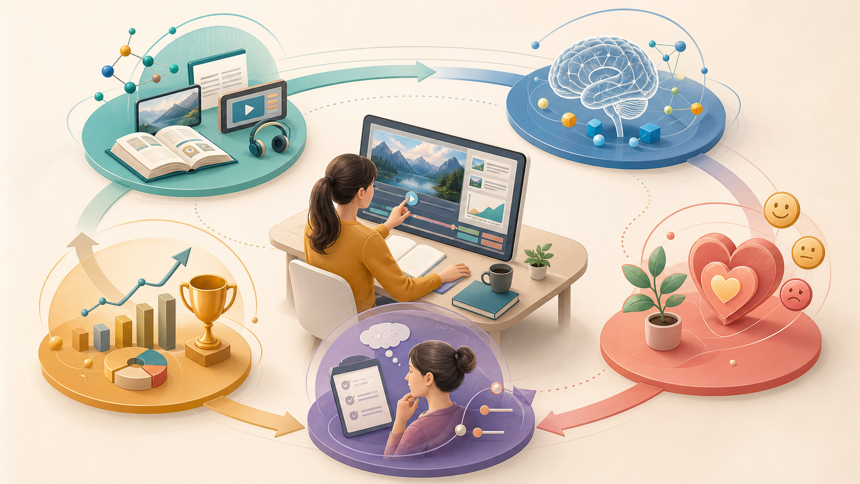 Conceptual imagegen2 visualization of the INTERACT model for interactivity in multimedia learning