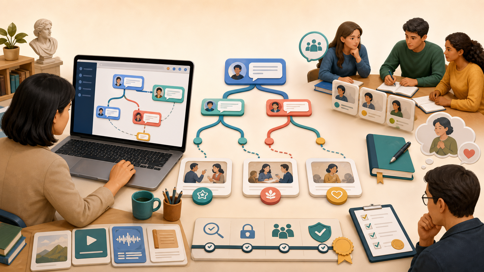 Practice scenario visual for a branching role-play feedback app
