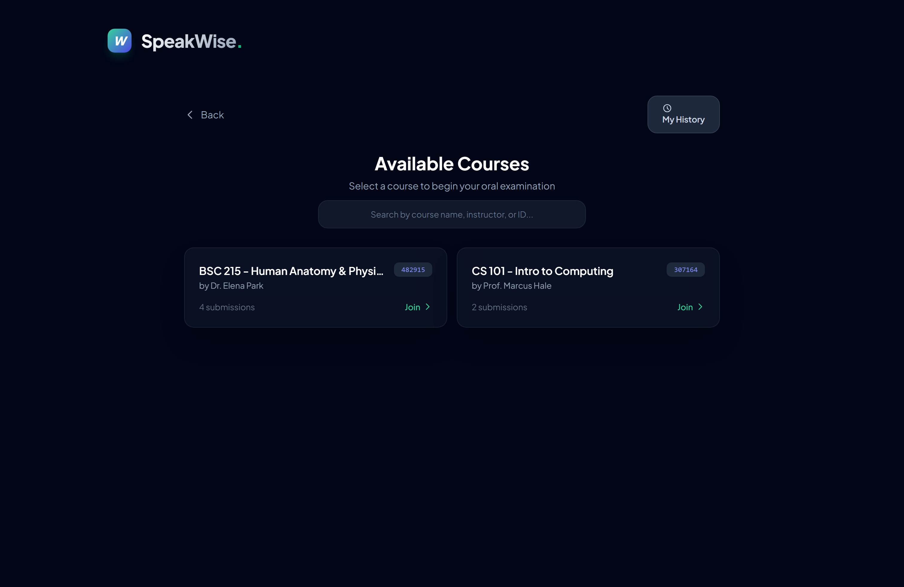 Institution-scoped course list