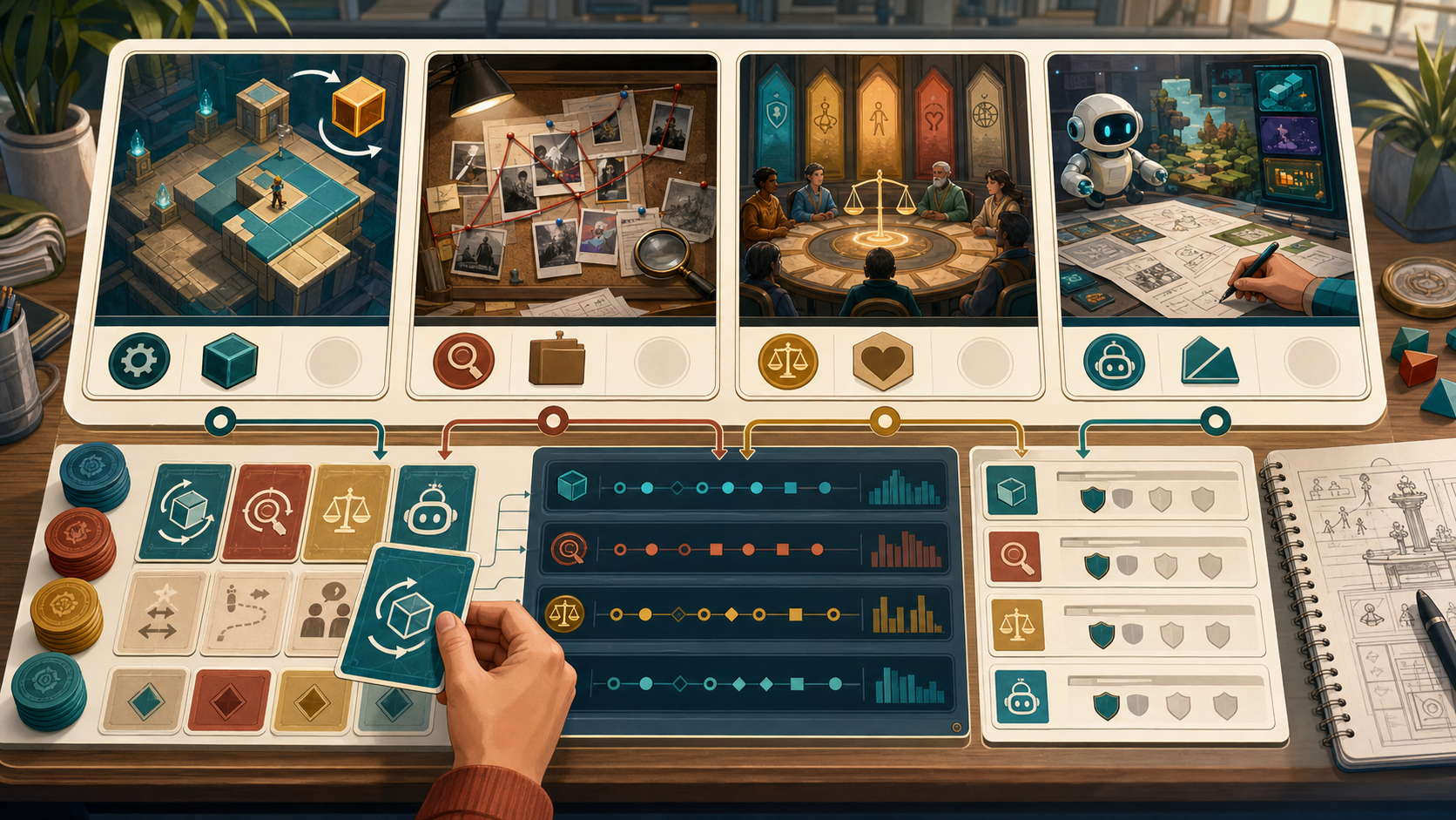 Educational game telemetry challenge lab with puzzle, evidence, ethics, and portfolio cards